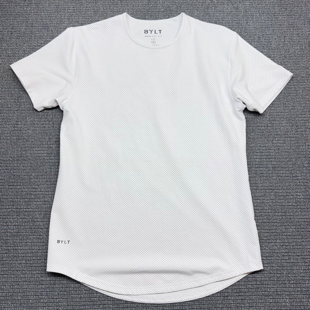 BYLT Drop Cut SS Lux White Micro Dot Short Sleeve Shirt Mens Medium 9598